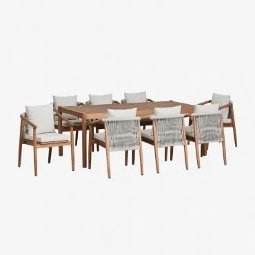 Set Tavolo Rettangolare (200x100 Cm) E 8 Sedie Da Pranzo Con Braccioli In Legno Di Eucalipto Aderyn Legno Naturale - Sklum