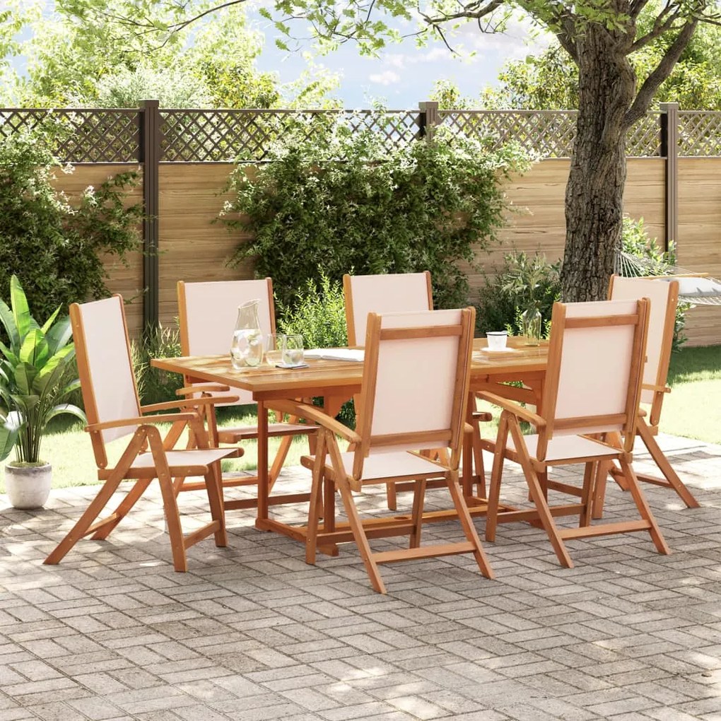 Set Pranzo Da Giardino 7pz Legno Massello Di Acacia E Textilene /