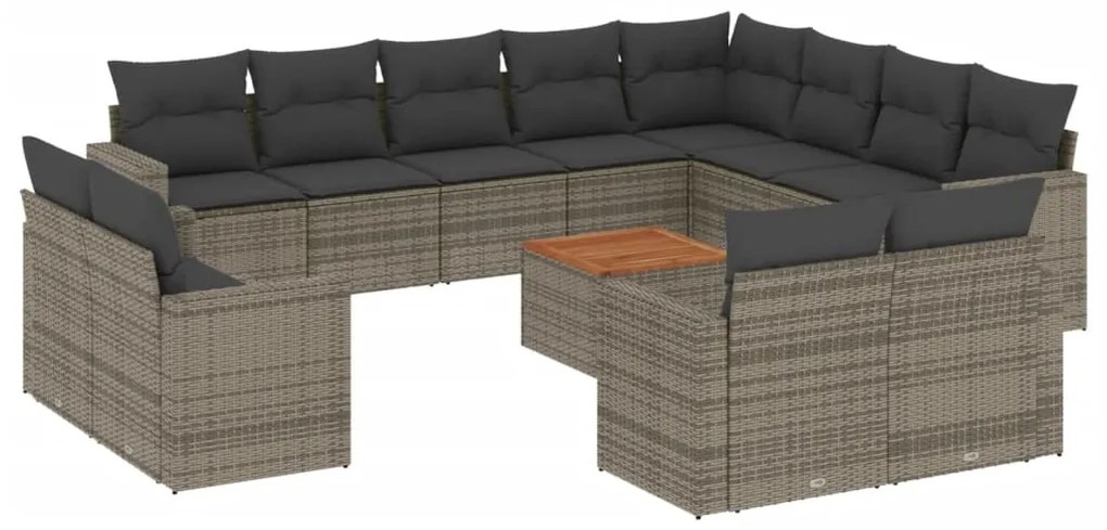 Set divani da giardino 13 pz con cuscini grigio in polyrattan