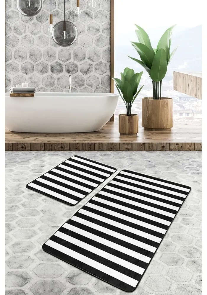 Tappetini da bagno bianco-nero in set da 2 100x60 cm - Minimalist Home World