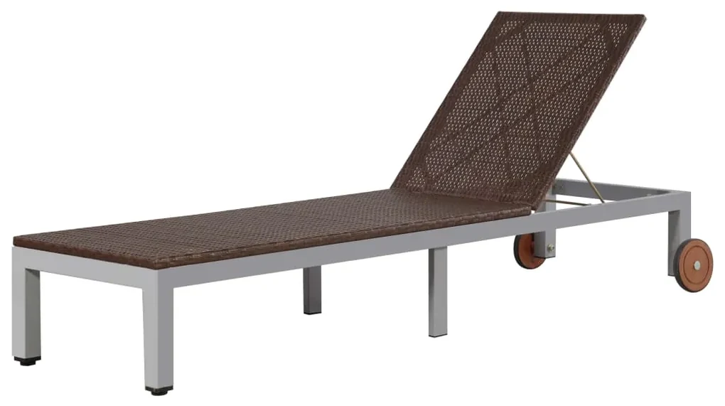 Lettino prendisole con ruote in polyrattan marrone