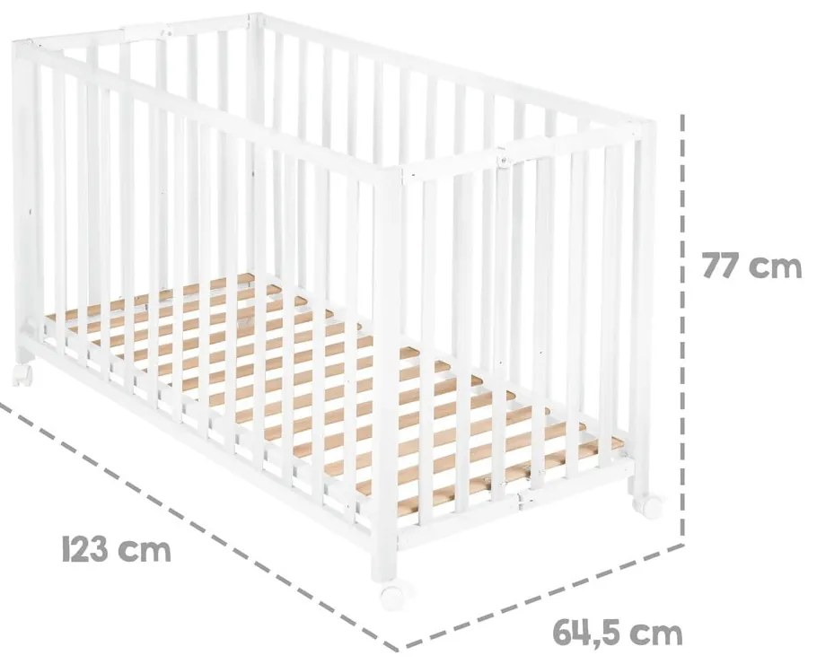 Lettino pieghevole bianco su ruote 60x120 cm Fold up - Roba