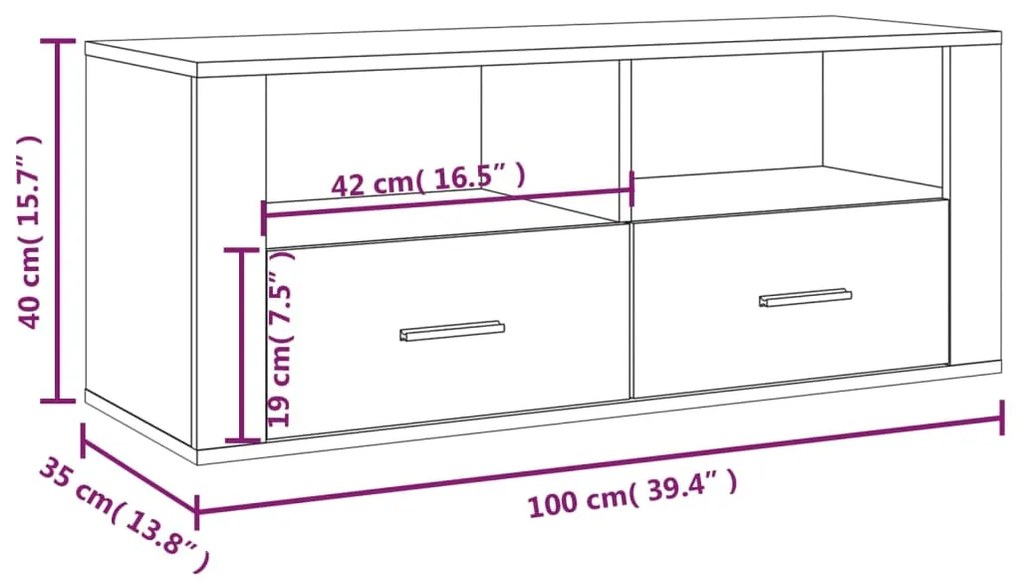 Mobile per TV Grigio Cemento 100x35x40 cm Legno Multistrato