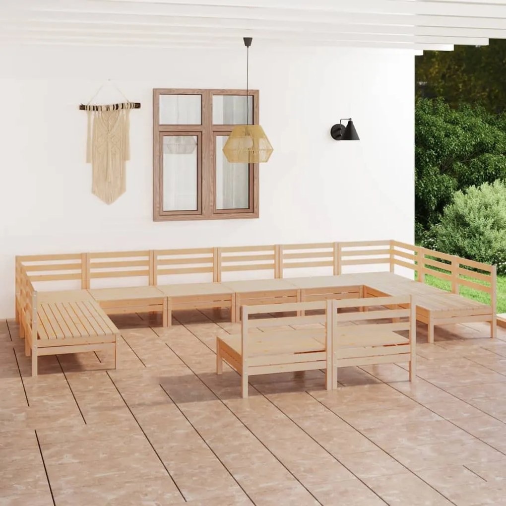 Set salotto da giardino 12 pz in legno massello di pino