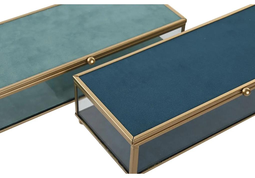 Scatola-Portagioie DKD Home Decor Cristallo Metallo Turchese Blu cielo (2 Unità) (25 x 10 x 5 cm)