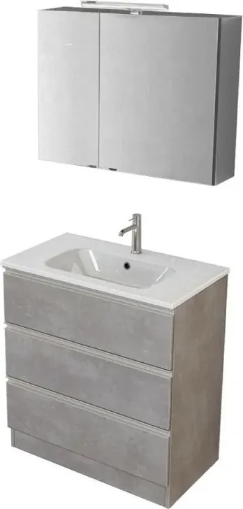 Mobile bagno a terra 80 cm Master grigio con lavabo e specchio contenitore
