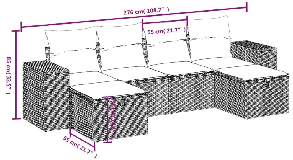 Set divano da giardino 6pz con cuscini grigio chiaro polyrattan