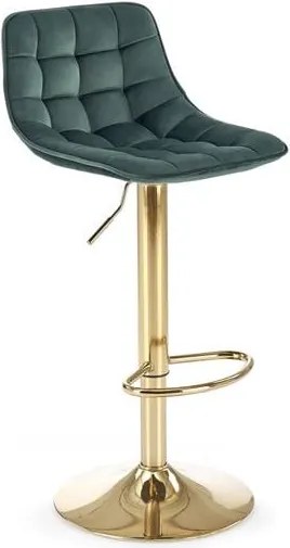 Sgabello da bar H-120 in velluto verde/oro