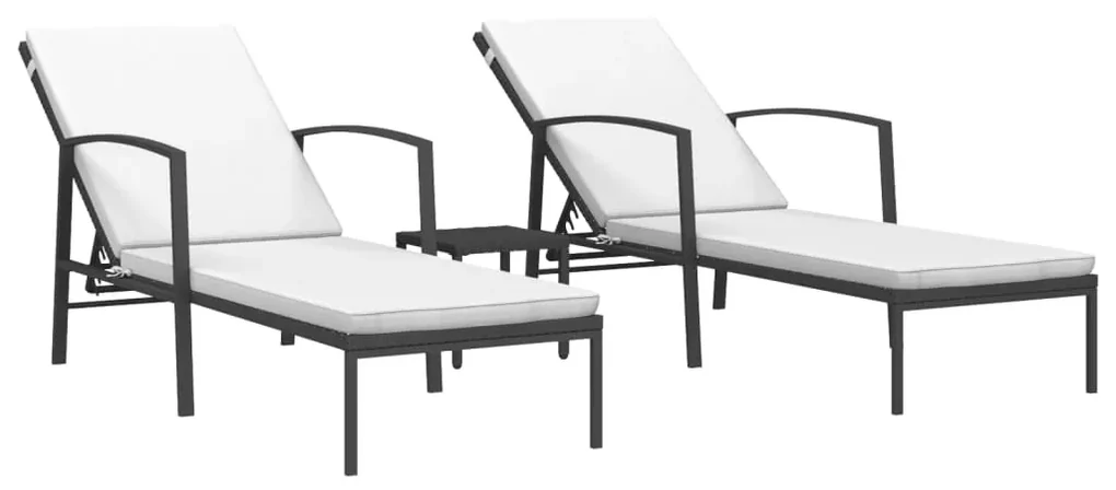 Lettini prendisole 2 pz con tavolo in polyrattan nero