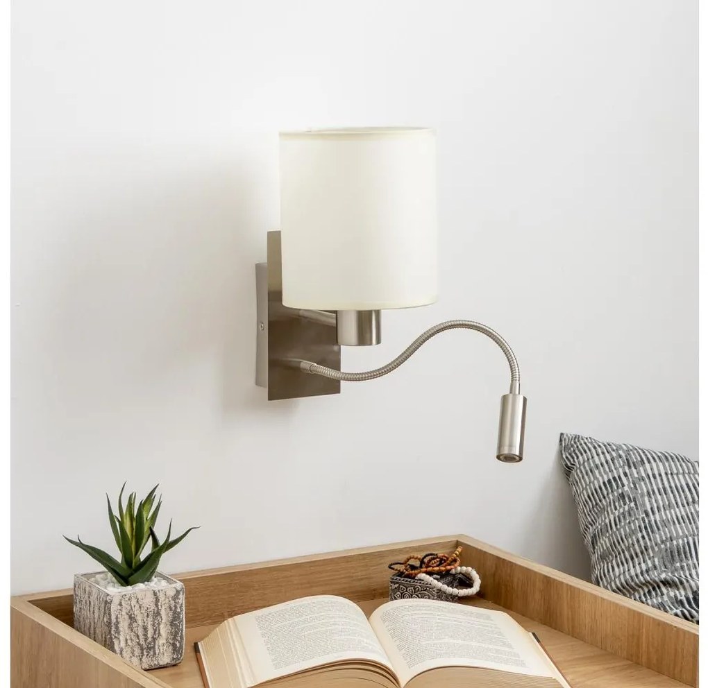 Brilagi -LED Lampada flessibile da muro NUBILA 1xE27/25W/230V+LED/3W cromo opaco/color crema