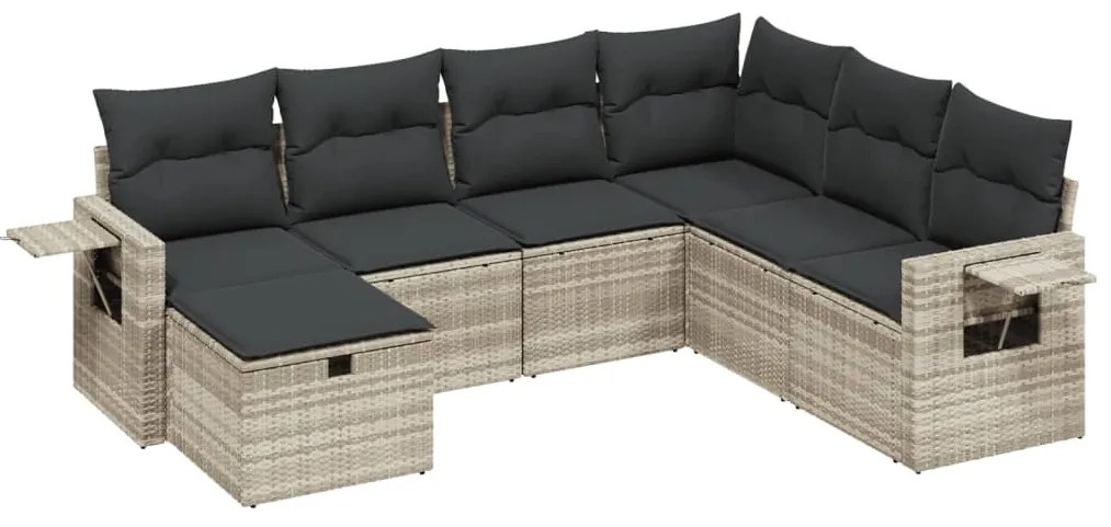 Set divani da giardino 7pz con cuscini grigio chiaro polyrattan