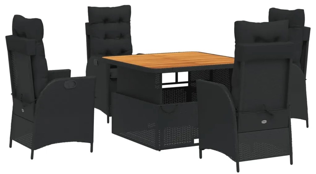 Set da pranzo da giardino 5 pz nero con cuscini in polyrattan