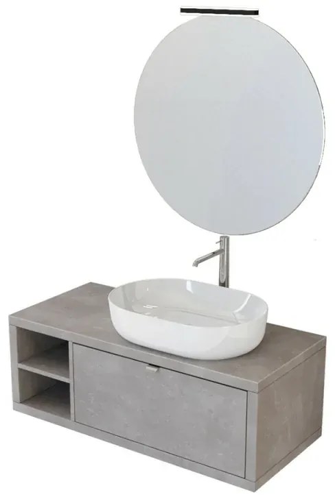 Mobile bagno sospeso 110 cm grigio cemento Master lavabo 42,5 e specchio 80