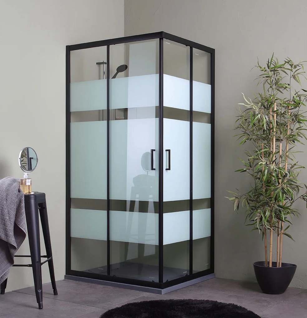 Cabina Doccia Rettangolare 70X100 Nera Con Pareti Serigrafate | Cielo