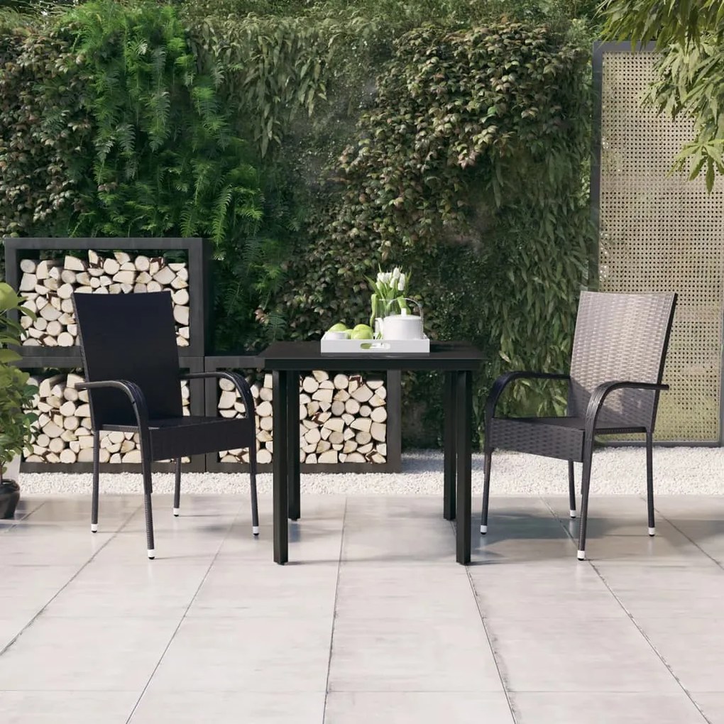 Set mobili da pranzo per giardino 3 pz nero