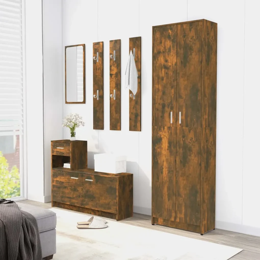 Armadio da corridoio rovere fumo 55x25x189 cm legno multistrato