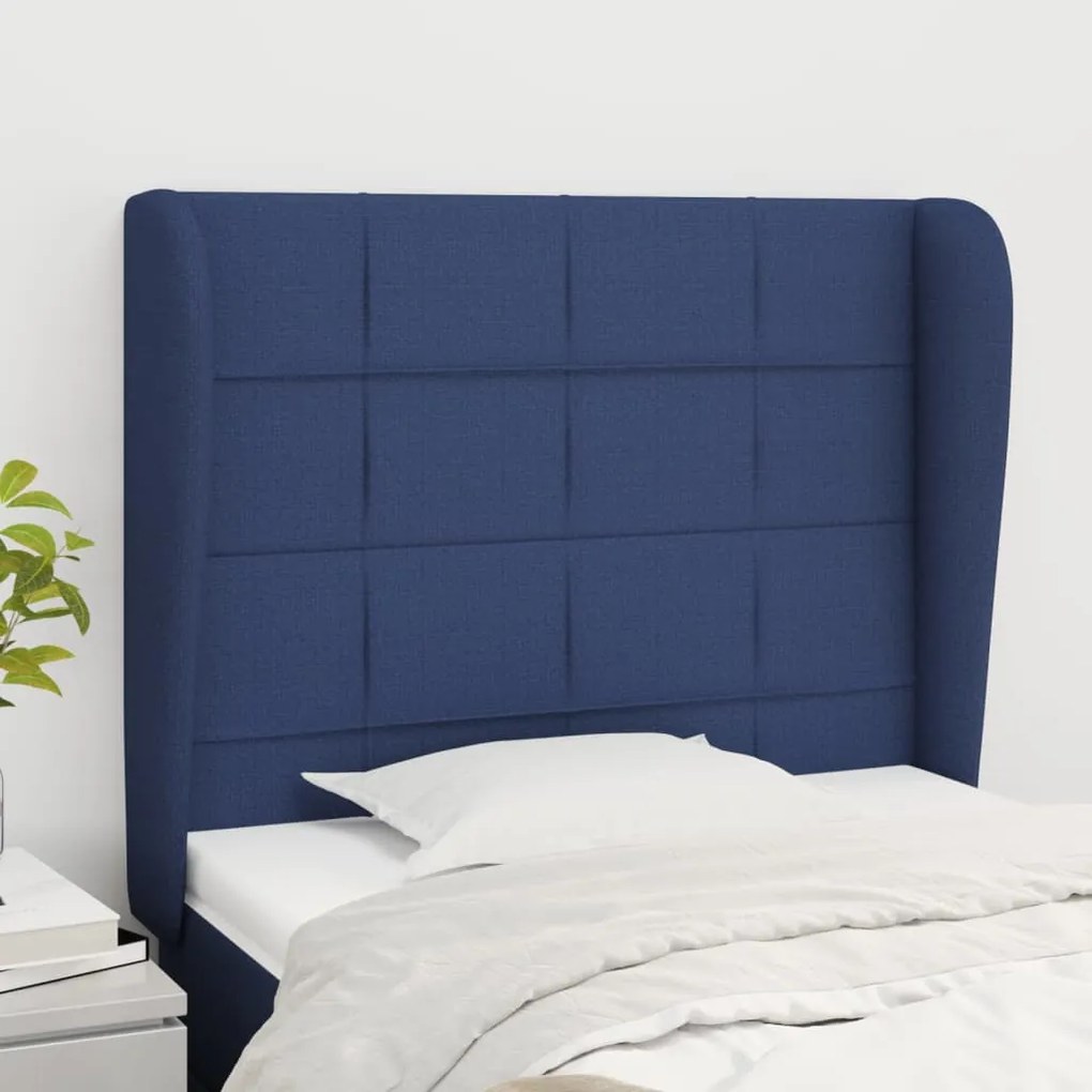 Testiera Ad Orecchio Blu 103x23x118/128 Cm İn Tessuto /