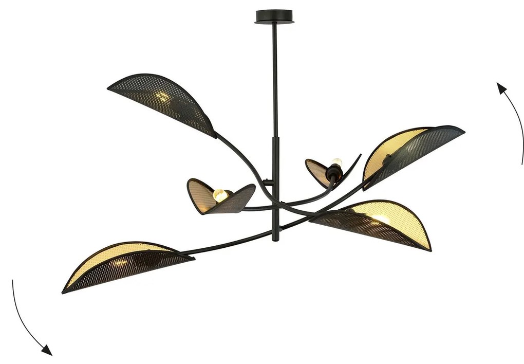 Lampadario a Sospensione in Acciaio e Tessuto LOTUS 6 Nero 6xE14