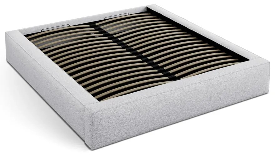 Letto matrimoniale imbottito grigio chiaro con contenitore con rete inclusa 160x200 cm Simon Olivia – Micadoni