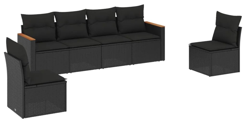 Set divano da giardino 6 pz con cuscini nero in polyrattan