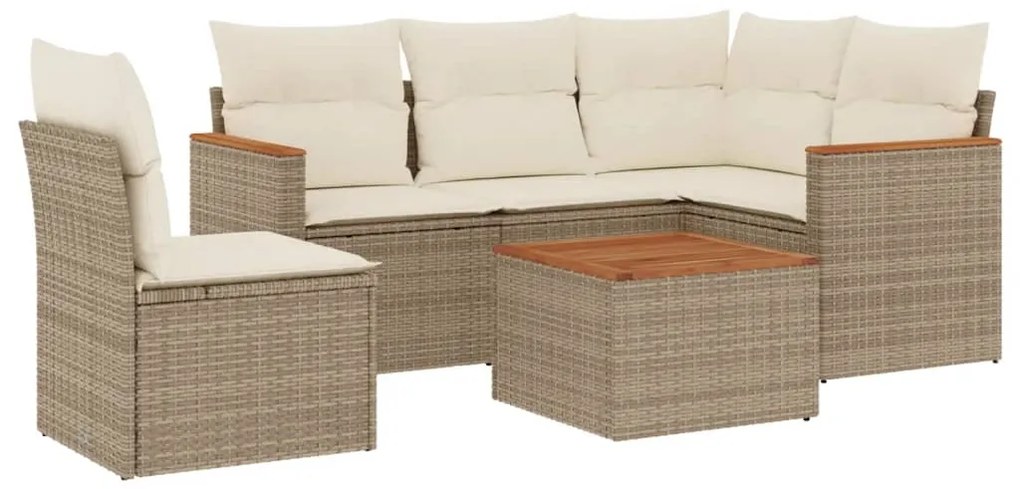 Set divano da giardino 6 pz con cuscini beige in polyrattan