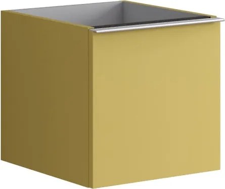 Cassettiera Pixel con 1 cassetto frontale Plain laccato opaco giallo sole e maniglia alluminio brillante L.40 H.40 P.45,5 cm.