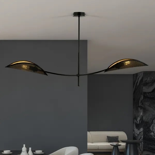 Lampadario a sospensione con supporto rigido LOTUS 2xE14/10W/230V nero/oro