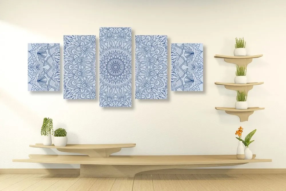 Quadri 5 pezzi – Mandala decorativa dettagliata in blu