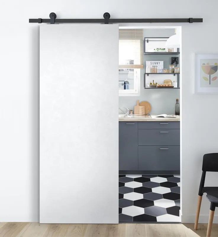 Porta scorrevole Side in mdf bianco, L 93 x H 212 cm, con binario Industrial Reversibile