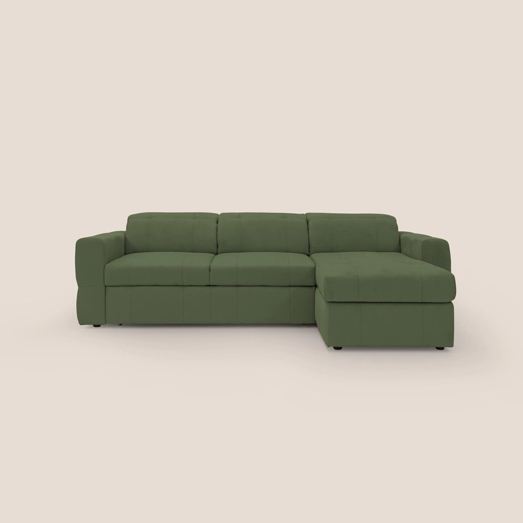 Kronos Divano angolare con pouf estraibile e penisola contenitore in microfibra impermeabile T11 verde