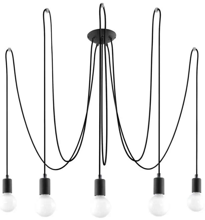 Sollux SL.0371 - Lampadario a sospensione con filo EDISON 5 5xE27/60W/230V ragno nero
