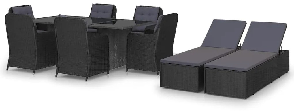 Set da pranzo da giardino 9 pz in polyrattan nero