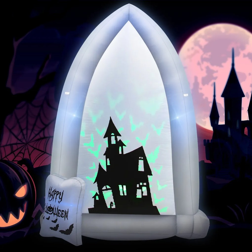 Costway Tomba gonfiabile di Halloween con luci LED, Decorazione gonfiabile con potente soffiatore motivo pipistrello