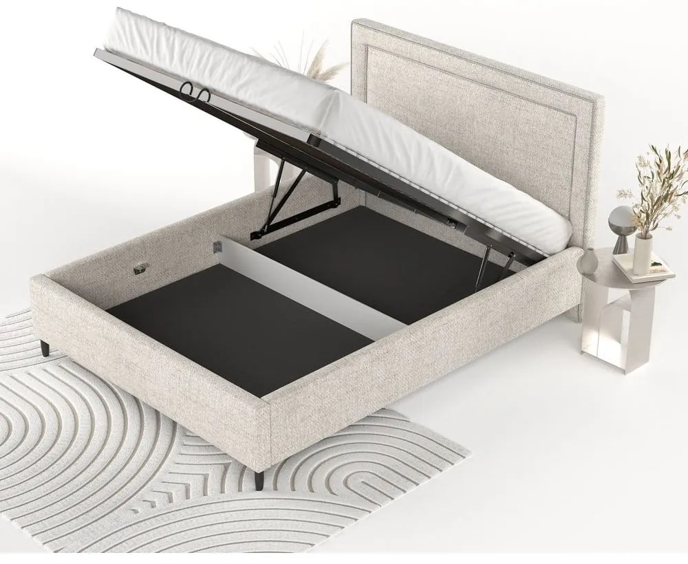 Letto matrimoniale imbottito crema con spazio contenitivo e rete 140x200 cm Baleine - Maison de Rêve