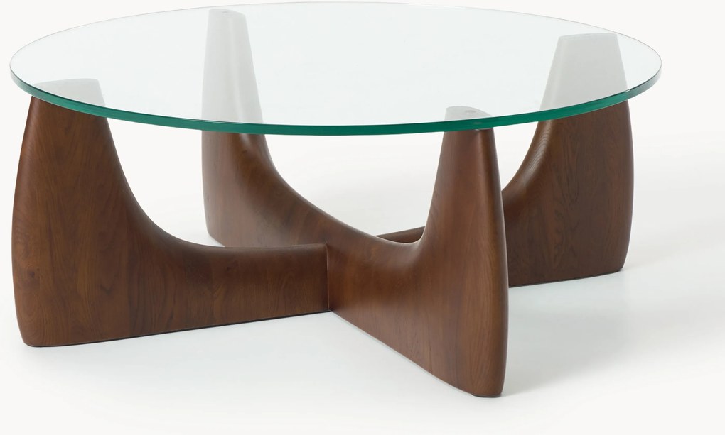 Tavolino rotondo da salotto in legno con piano in vetro Miya