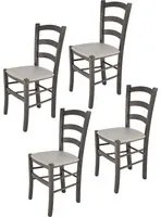 Set 4 Sedie Venice Tommychairs,struttura in faggio verniciata anilina grigio scuro e seduta in finta pelle grigio chiaro