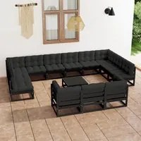 Set Divani da Giardino 14 pz con Cuscini Massello di Pino Nero 3077293