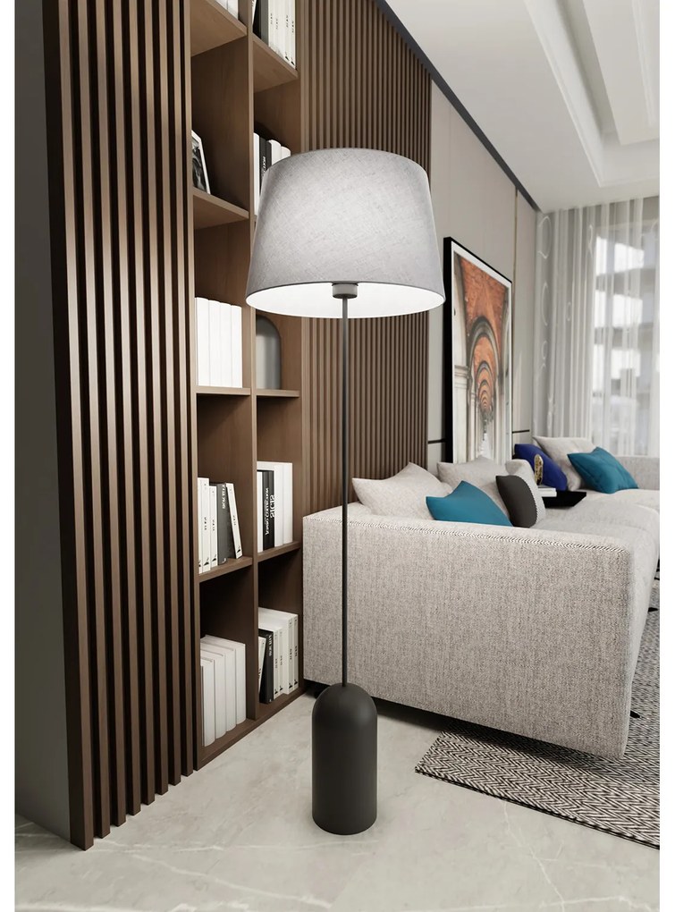 Piantana 1 Luce Anubi Paralume In Tessuto Grigio Con Base In Acciaio Nero