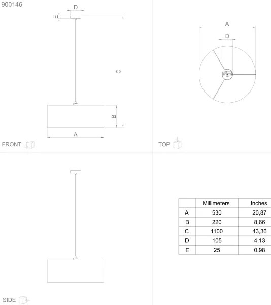 Eglo 900146 - Lampadario a sospensione con filo ZARAGOZA 1xE27/40W/230V diametro 53 cm