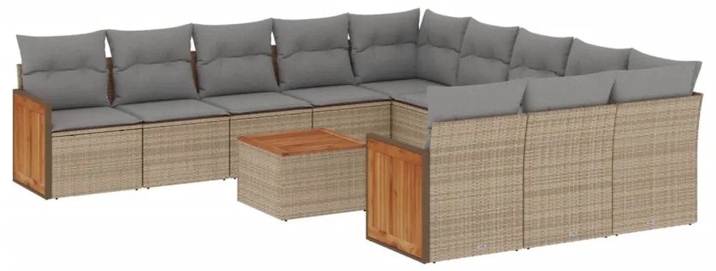 Set divani da giardino 12 pz con cuscini beige in polyrattan