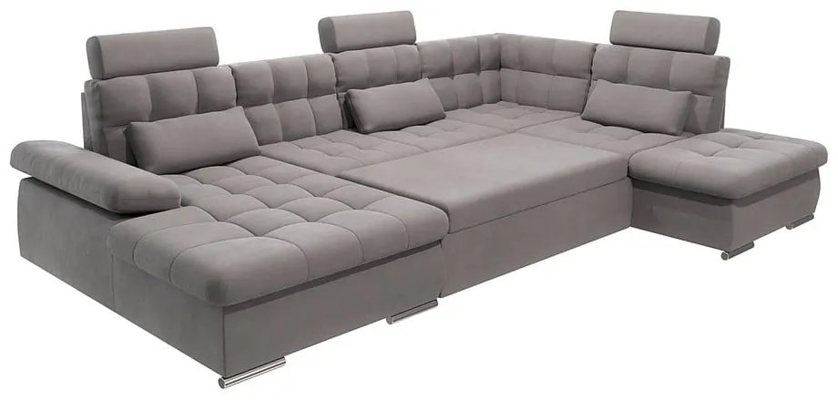 Divano angolare grigio allungabile e con contenitore (con penisola a destra/a U) Merkur – Ropez