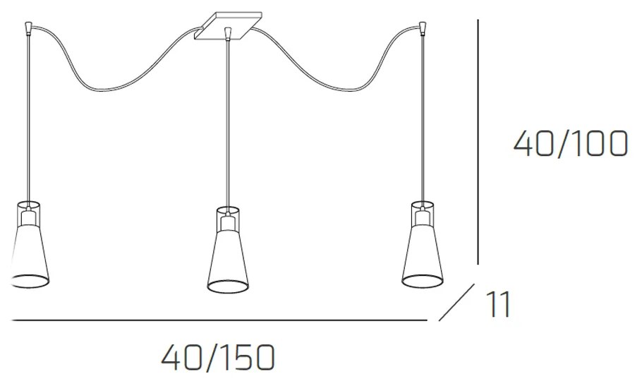 Sospensione Contemp Decentratori Cone Metallo Cromo Vetro Satinato 3 Luci E27