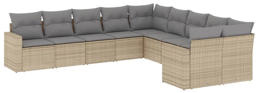 Set Divano da Giardino 10 pz con Cuscini Beige in Polyrattan