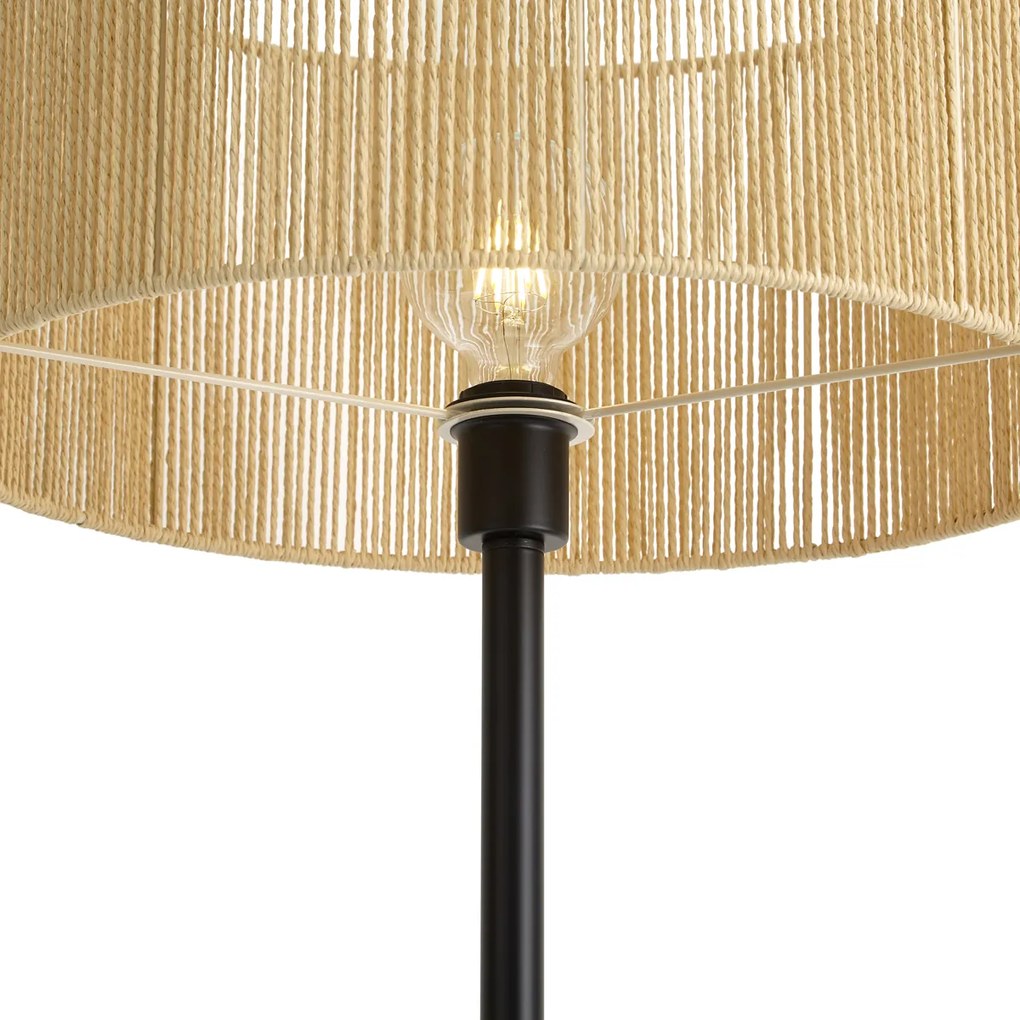 Lampada da terra nera con paralume in corda di carta beige 50/50/25 - Simplo