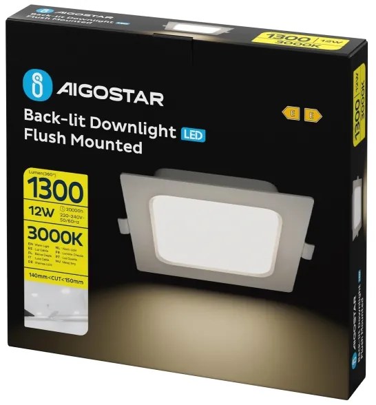 Aigostar - Plafoniera LED da incasso LED/12W/230V 3000K 17,5x17,5 cm bianca