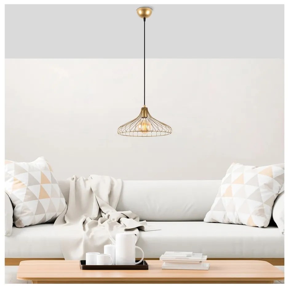 Lampadario dorato con paralume in metallo ø 36 cm Depay – Opviq lights