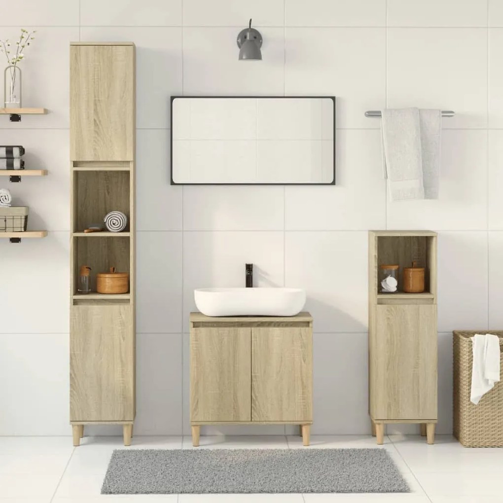 Set Mobili Da Bagno 3 Pz Rovere Sonoma İn Legno Multistrato /