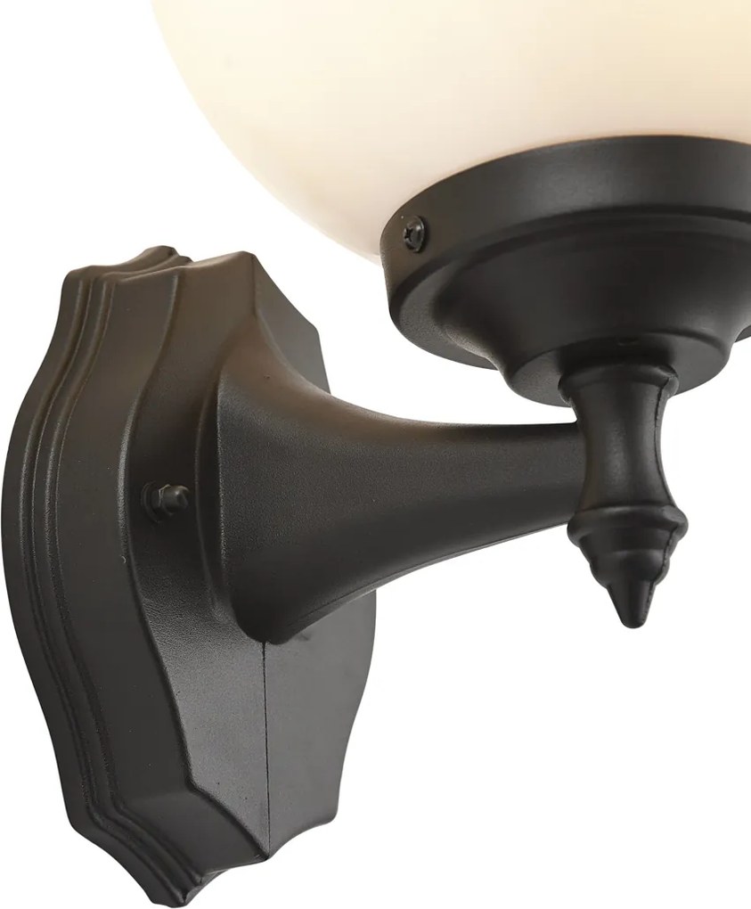 Lampada da parete classica da esterno nera con vetro opale IP44 - Champs