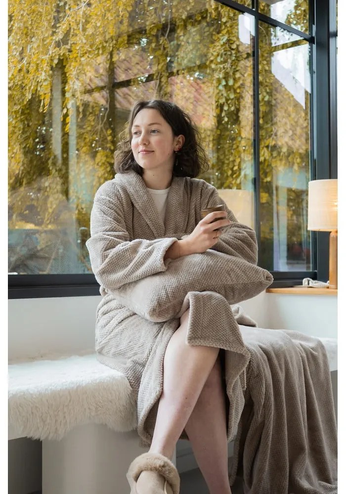 Accappatoio grigio tortora in micropile S/M Pippa – Tiseco Home Studio