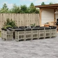 Set da Pranzo da Giardino 17pz con Cuscini Grigio in Polyrattan 3211067